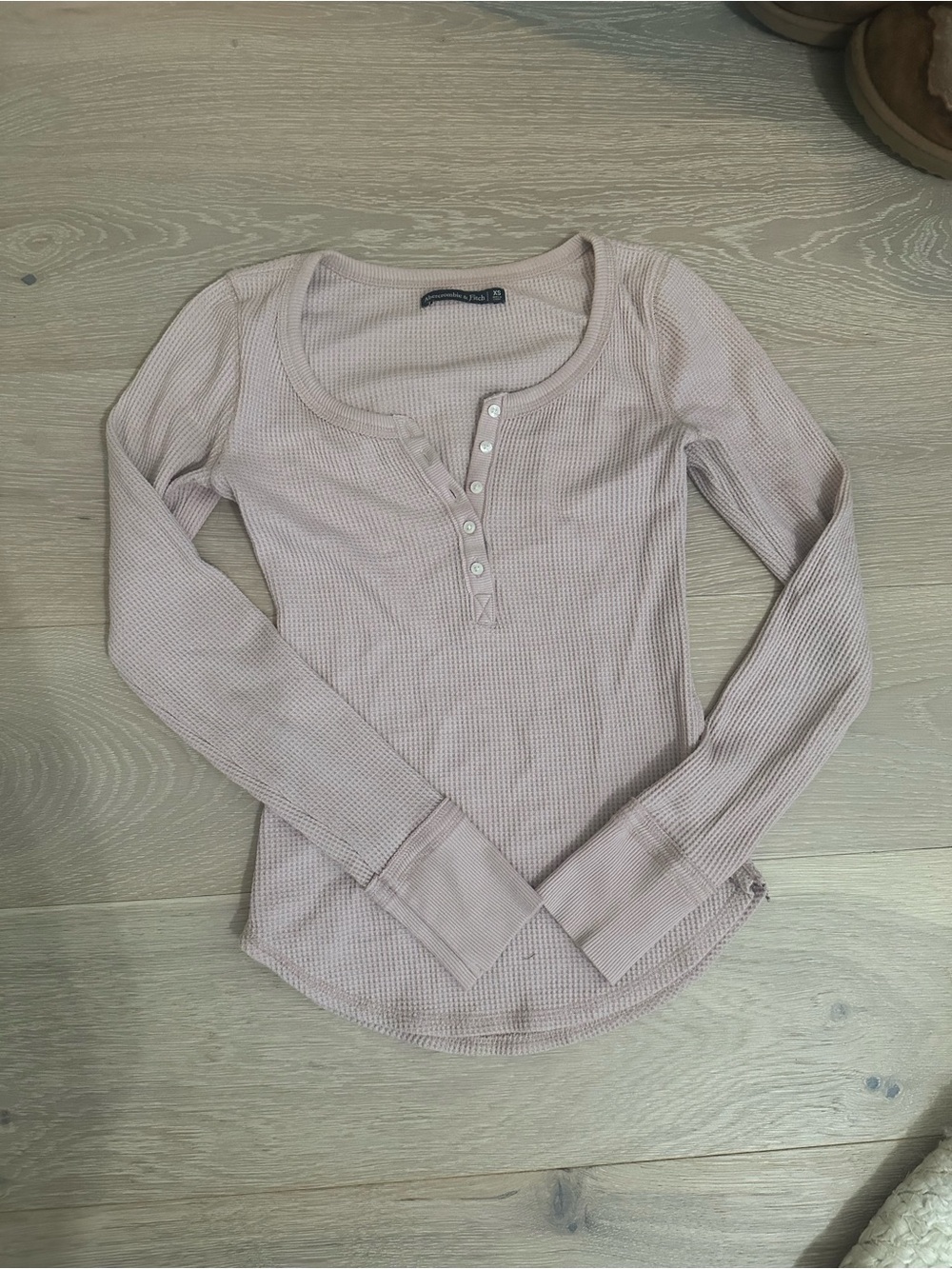Abercrombie & Fitch Mauve Waffle Henley Long-Sleeve Top